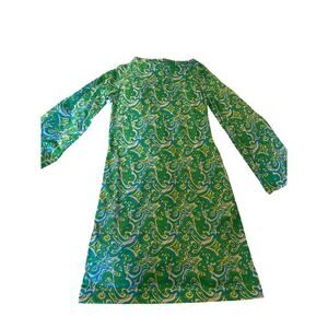 Vintage 60s hand dyed Psychedelic Swirl Dress Vanda Fashions Green/Blue Size 12